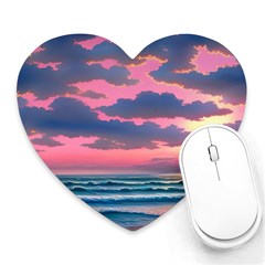 Sunset Over The Beach Heart Mousepad by GardenOfOphir