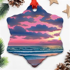 Sunset Over The Beach Snowflake Ornament (two Sides) by GardenOfOphir