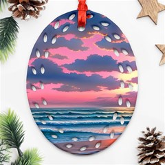 Sunset Over The Beach Oval Filigree Ornament (two Sides) by GardenOfOphir