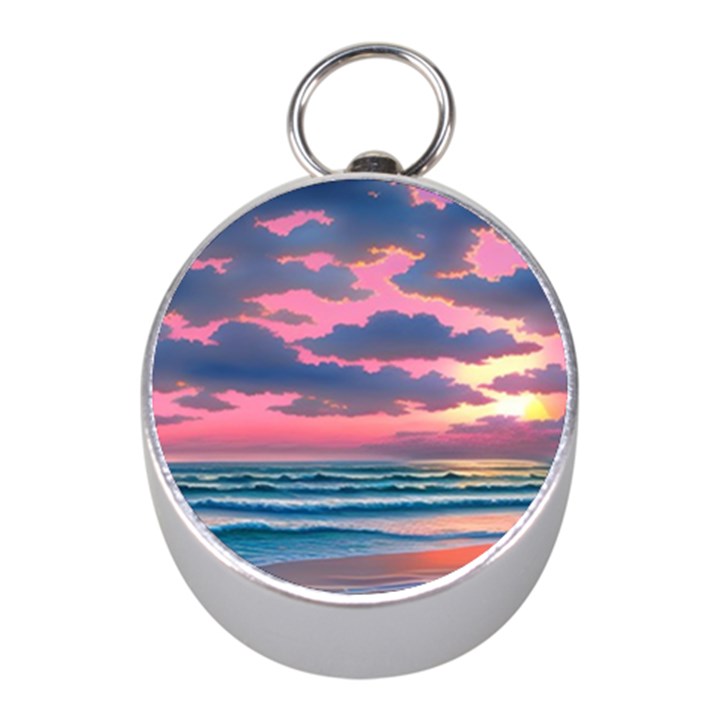 Sunset Over The Beach Mini Silver Compasses