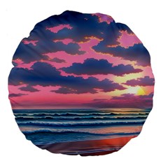 Sunset Over The Beach Large 18  Premium Flano Round Cushions by GardenOfOphir