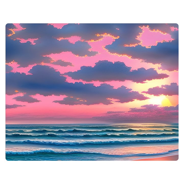 Sunset Over The Beach Premium Plush Fleece Blanket (Medium)