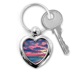 Sunset Over The Beach Key Chain (heart) by GardenOfOphir