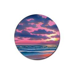 Sunset Over The Beach Rubber Round Coaster (4 Pack) by GardenOfOphir