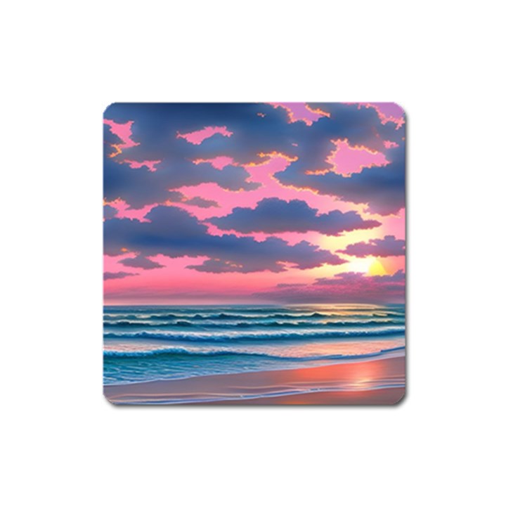 Sunset Over The Beach Square Magnet