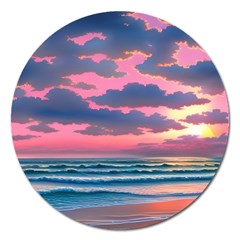 Sunset Over The Beach Magnet 5  (round) by GardenOfOphir