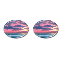 Sunset Over The Beach Cufflinks (oval) by GardenOfOphir