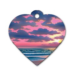 Sunset Over The Beach Dog Tag Heart (two Sides) by GardenOfOphir