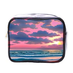 Sunset Over The Beach Mini Toiletries Bag (one Side) by GardenOfOphir