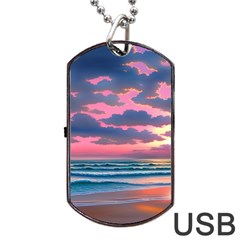 Sunset Over The Beach Dog Tag Usb Flash (two Sides) by GardenOfOphir