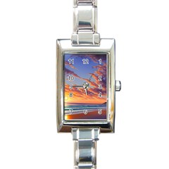 Summer Sunset Over Beach Rectangle Italian Charm Watch by GardenOfOphir