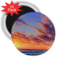 Summer Sunset Over Beach 3  Magnets (10 Pack)  by GardenOfOphir