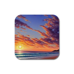 Summer Sunset Over Beach Rubber Square Coaster (4 Pack) by GardenOfOphir