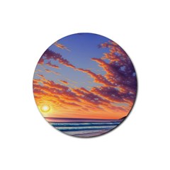 Summer Sunset Over Beach Rubber Round Coaster (4 Pack) by GardenOfOphir