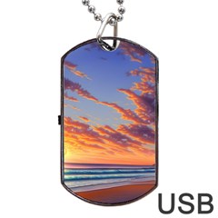 Summer Sunset Over Beach Dog Tag Usb Flash (two Sides) by GardenOfOphir