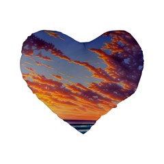 Summer Sunset Over Beach Standard 16  Premium Flano Heart Shape Cushions by GardenOfOphir