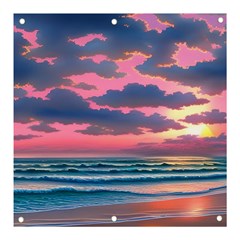 Sunset Over The Beach Banner And Sign 3  X 3  by GardenOfOphir