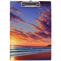 Summer Sunset Over Beach A4 Acrylic Clipboard by GardenOfOphir