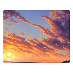 Summer Sunset Over Beach One Side Premium Plush Fleece Blanket (large)