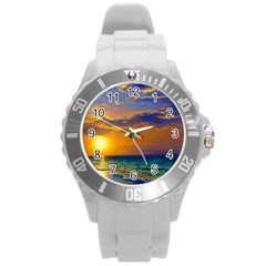 Nature Sunset Round Plastic Sport Watch (l) by GardenOfOphir