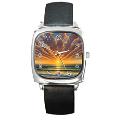 Waves At Sunset Square Metal Watch by GardenOfOphir