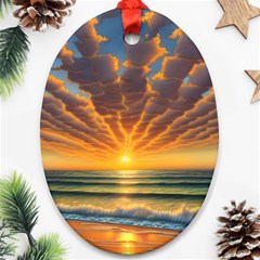 Waves At Sunset Oval Ornament (two Sides) by GardenOfOphir