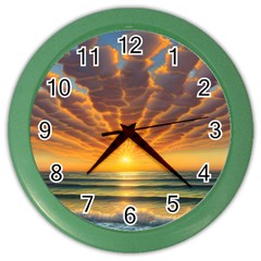 Waves At Sunset Color Wall Clock by GardenOfOphir