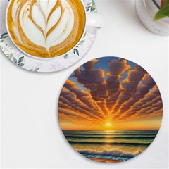 Waves At Sunset Uv Print Round Tile Coaster by GardenOfOphir