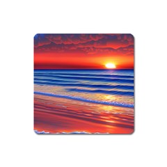 Golden Sunset Over Beach Square Magnet by GardenOfOphir