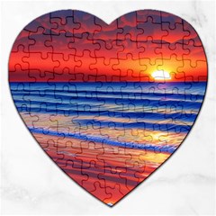 Golden Sunset Over Beach Jigsaw Puzzle (heart) by GardenOfOphir