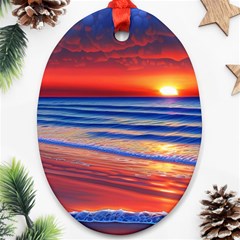 Golden Sunset Over Beach Oval Ornament (two Sides) by GardenOfOphir