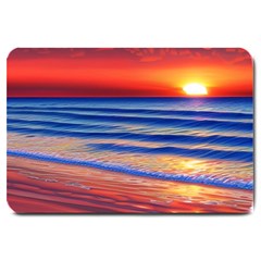 Golden Sunset Over Beach Large Doormat by GardenOfOphir