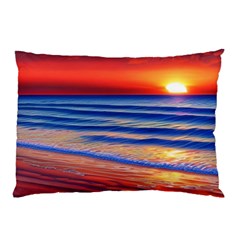 Golden Sunset Over Beach Pillow Case by GardenOfOphir