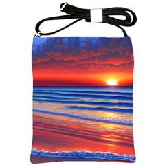 Golden Sunset Over Beach Shoulder Sling Bag by GardenOfOphir