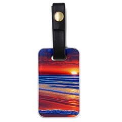 Golden Sunset Over Beach Luggage Tag (one Side) by GardenOfOphir