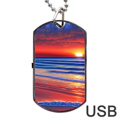 Golden Sunset Over Beach Dog Tag Usb Flash (two Sides) by GardenOfOphir