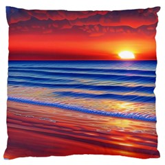 Golden Sunset Over Beach Large Cushion Case (one Side) by GardenOfOphir