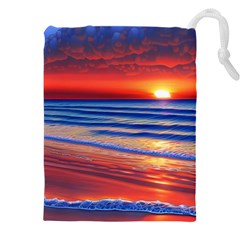 Golden Sunset Over Beach Drawstring Pouch (5xl) by GardenOfOphir