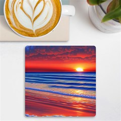 Golden Sunset Over Beach Uv Print Square Tile Coaster  by GardenOfOphir