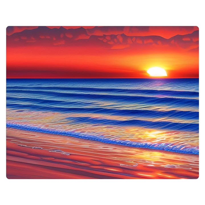 Golden Sunset Over Beach One Side Premium Plush Fleece Blanket (Medium)