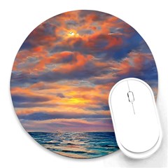 Serene Sunset Over Beach Round Mousepad by GardenOfOphir