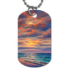 Serene Sunset Over Beach Dog Tag (two Sides) by GardenOfOphir