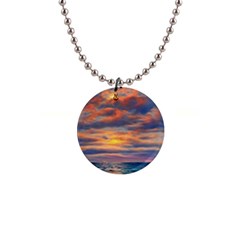 Serene Sunset Over Beach 1  Button Necklace by GardenOfOphir