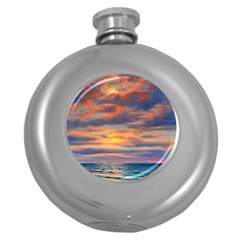 Serene Sunset Over Beach Round Hip Flask (5 Oz) by GardenOfOphir