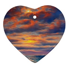 Serene Sunset Over Beach Heart Ornament (two Sides) by GardenOfOphir