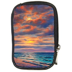 Serene Sunset Over Beach Compact Camera Leather Case by GardenOfOphir