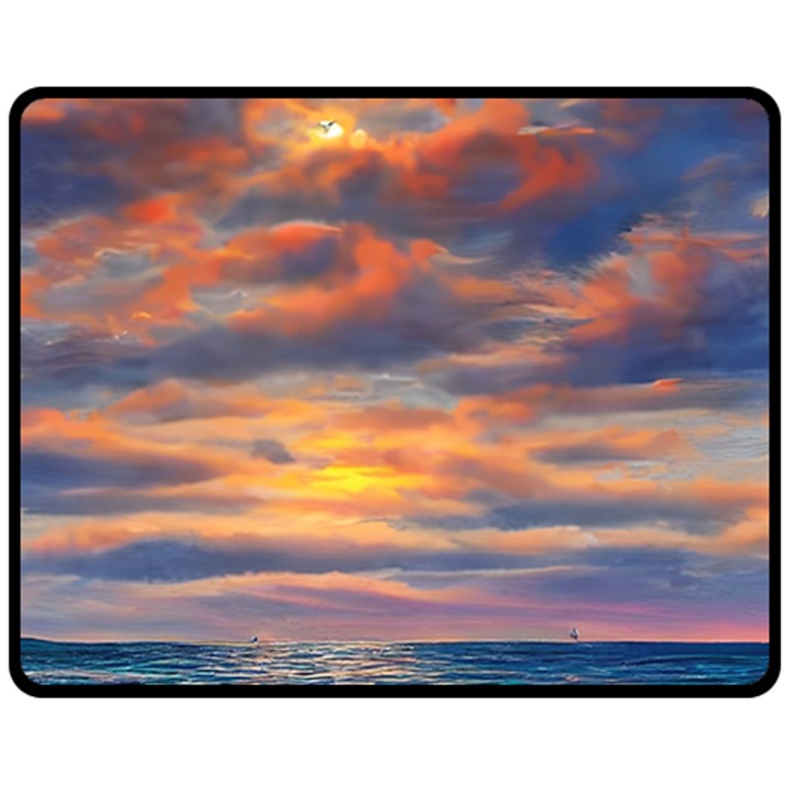 Serene Sunset Over Beach One Side Fleece Blanket (Medium)