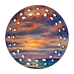 Serene Sunset Over Beach Ornament (round Filigree) by GardenOfOphir