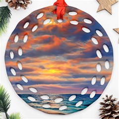 Serene Sunset Over Beach Round Filigree Ornament (two Sides) by GardenOfOphir