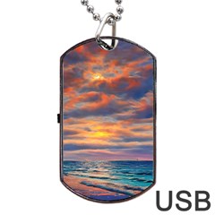 Serene Sunset Over Beach Dog Tag Usb Flash (one Side) by GardenOfOphir